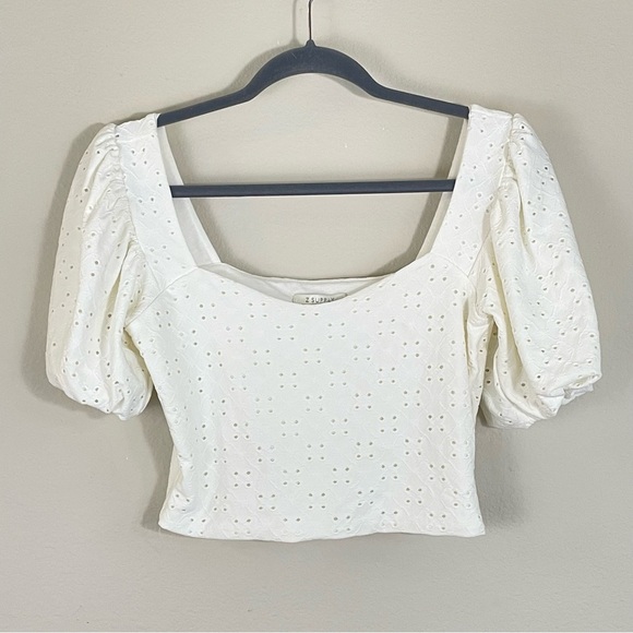 Z Supply Mae Knit Eyelet Cropped Top Off White Size Small - Picture 3 of 8